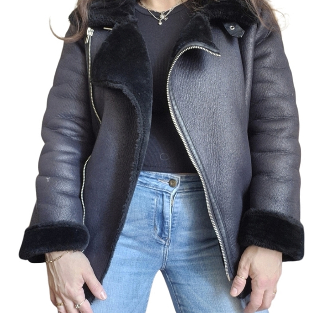 Women's Black Shearling Jacket no brand - Picture 1 of 3